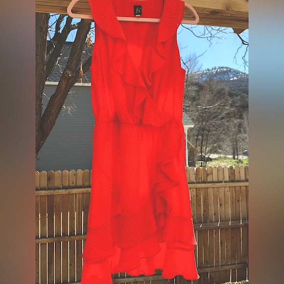 Anthropologie Sachin + Babi Coral/Orange-Red Ruffle Pindot Dress size 6 - Picture 4 of 15